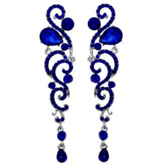 Blue Rhinestone Crystal Dangle Drop Earrings - Picture 1 of 1